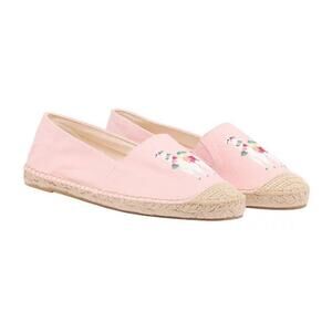 New Joules Llama Embroidered Canvas Espadrilles Shelbury Pink Women's EU 37 US 6
